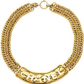 Chanel Quilted Cutout Plate Double Chain Necklace