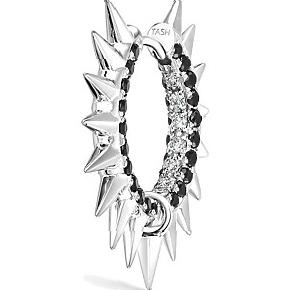 Maria Tash Metal Mohawk with Black and White Diamond Pave Hoop Earring 
White Gold 11Mm