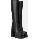  Versace Knee-High Platform Boots in Black Leather