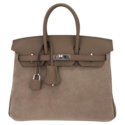  Hermes Birkin 25 Grizzly Gris Caillou Etoupe Swift Leather Bag